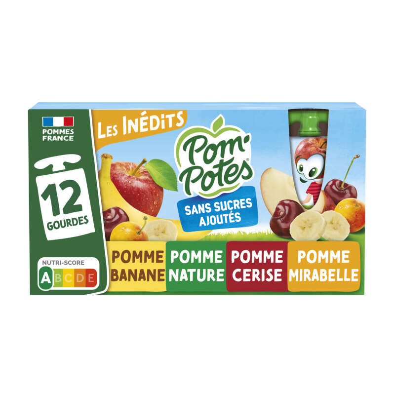 POM'POTES Gourdes compote bio pomme nature sans sucres ajoutés